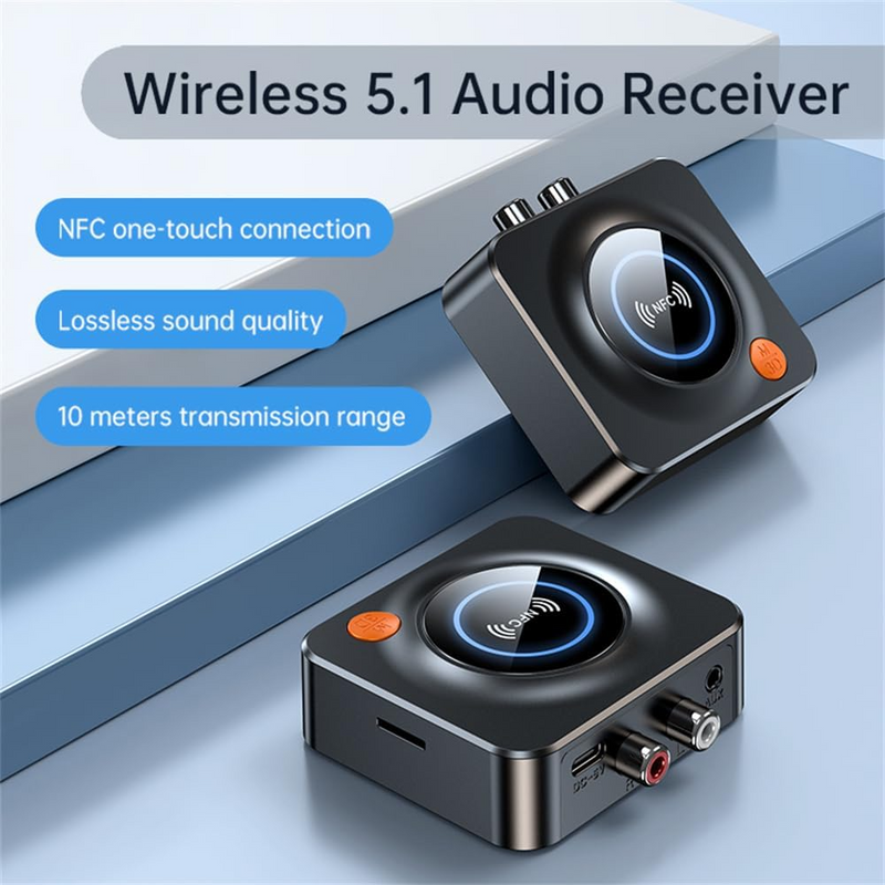 Bluetooth 5.3 Receiver with NFC, TF Card Slot, 3.5mm AUX/RCA, Wireless Audio Adapter Low Latency