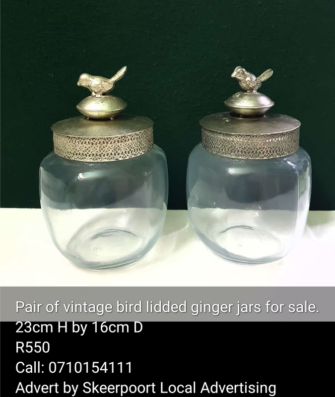 Pair of vintage bird lidded ginger jars for sale
