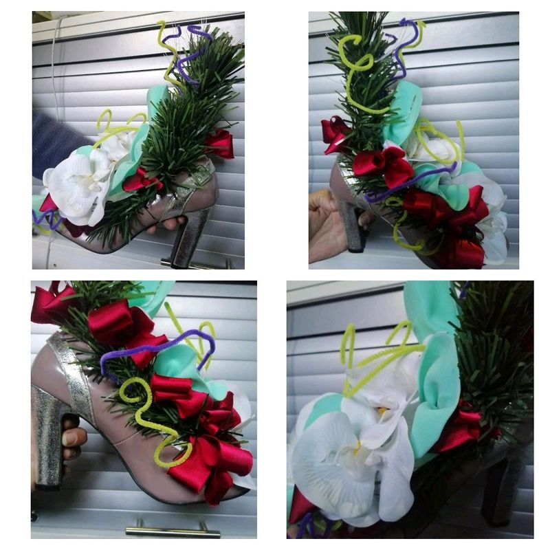 Silk flowers in a shoe (shoe arrangement)R100
