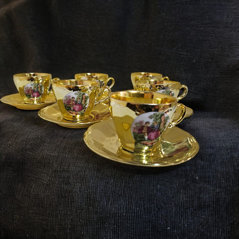 Set of vintage Gold Demitasse Cups &amp; Saucers Limose Style