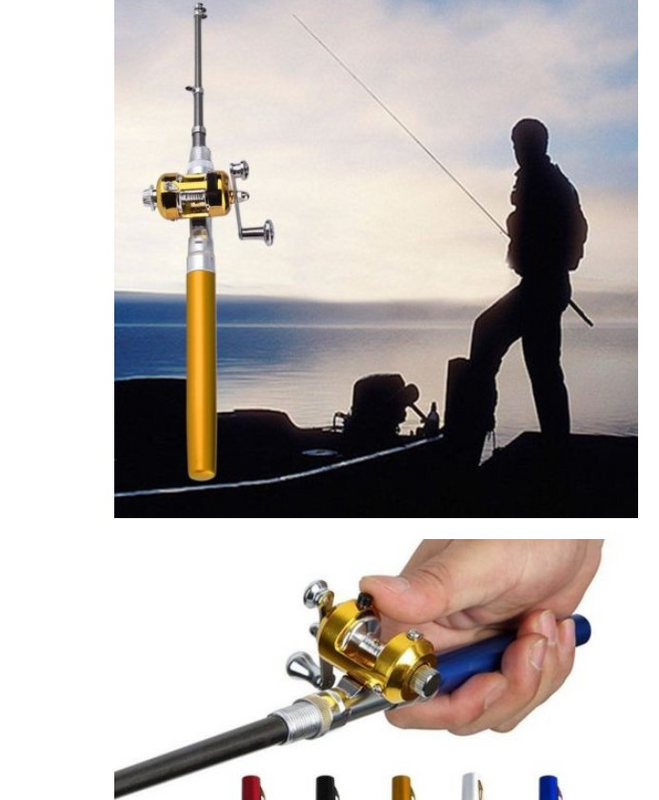 Brand New! Mini Portable Pocket Telescopic Fish Pen Aluminum Alloy Fishing Rod Pole Reel