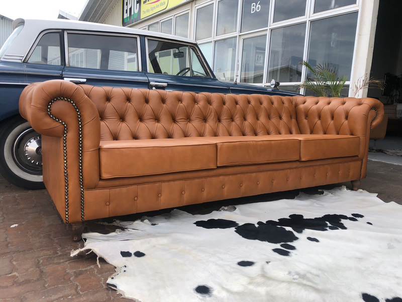 (ON PROMOTION) Brand new 2.8m Chesterfield gameskin genuine leather large three division couch.