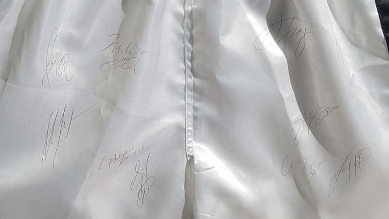 Rare Sports Memorabilia - signed boxing Trunks by 9 World Heavyweight Boxing Champions