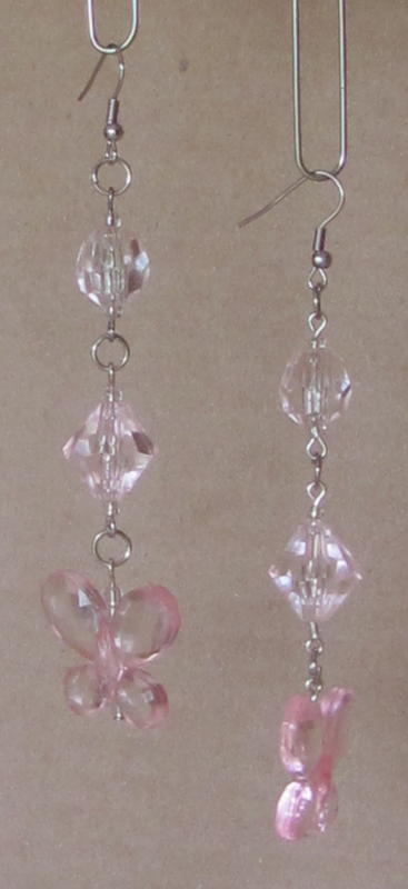 Handmade - Pink Butterfly and Bicone Drop and Dangle Earrings