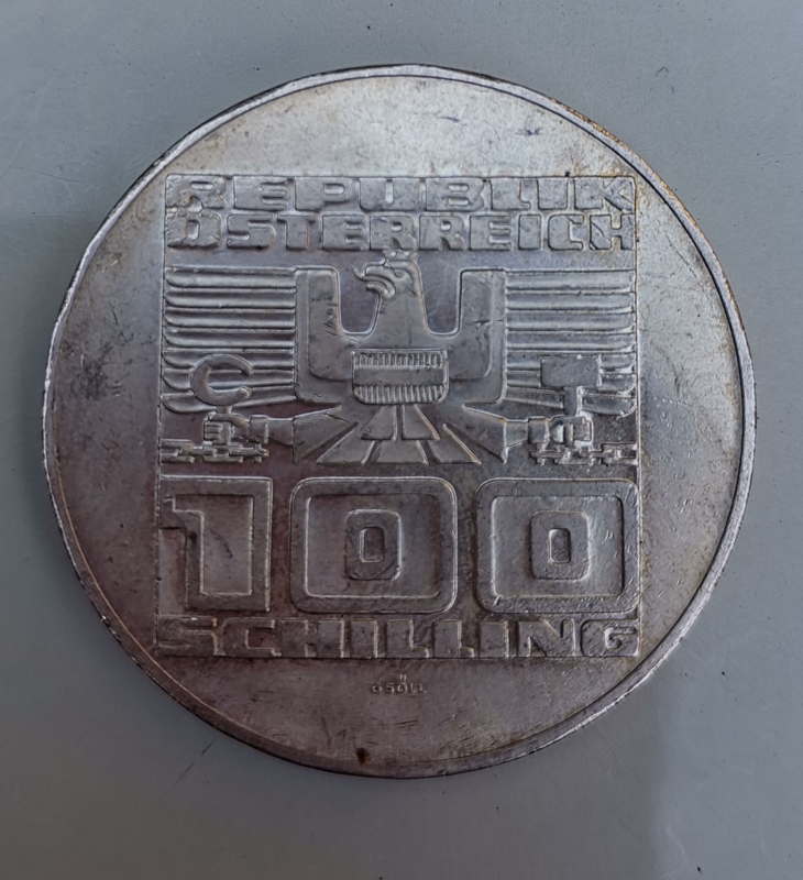 1975 Austria 100 schilling  Silver 50th Anniversary Coin For Sale