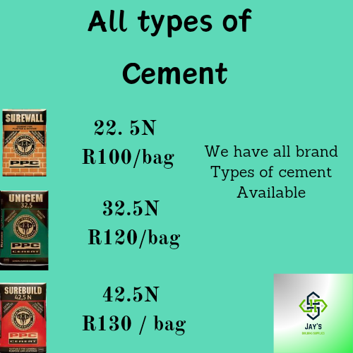 All types of Cement available we have all types of building materials needs