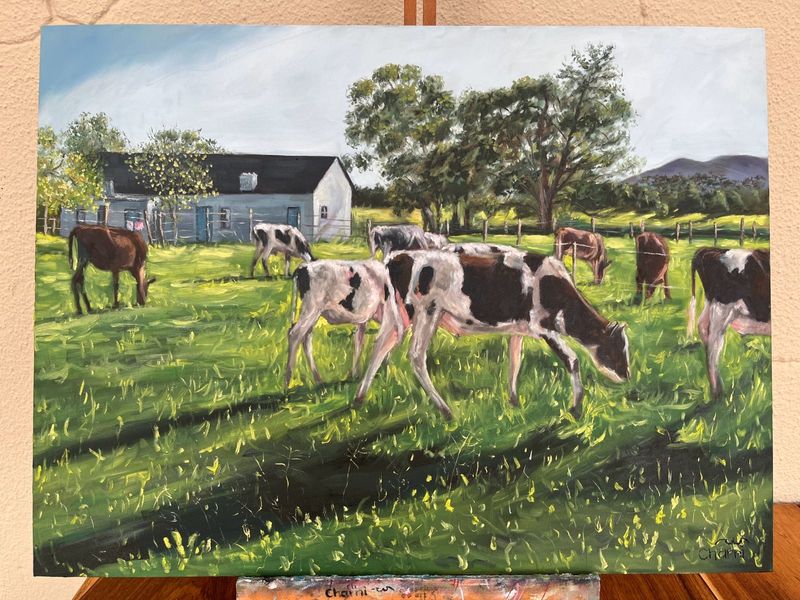 Cows oil painting