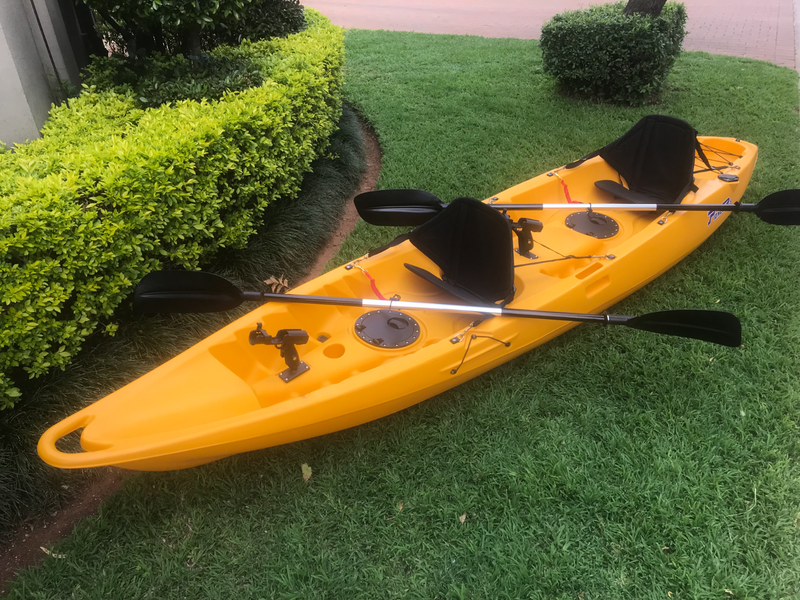 Pioneer Kayak Tandem incl. seats, paddles, leashes and rod holders, Golden Papaya colour, NEW!