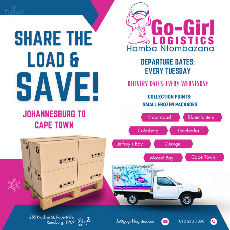 Share a load from Johannesburg to Cape Town. Frozen and Chilled Goods Transportation