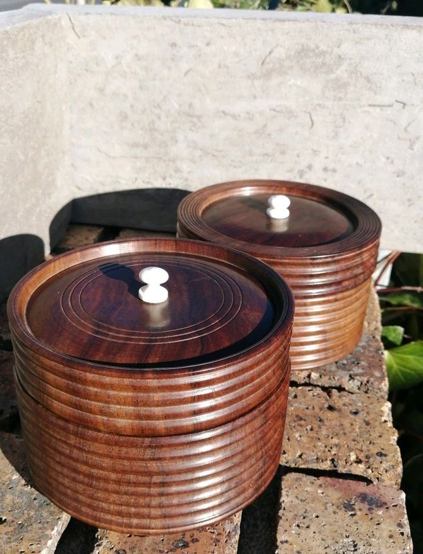 Vtg Solid Wood Turned Containers