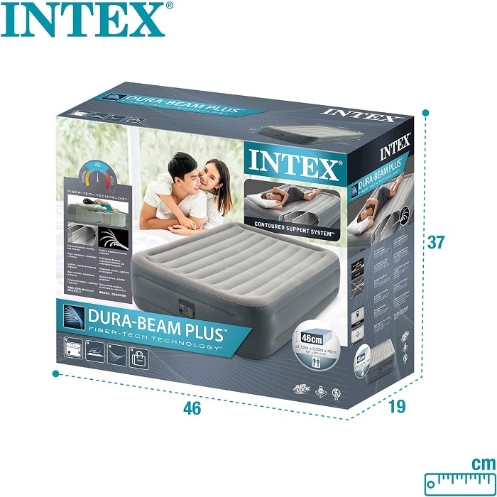 RELAX ON THE INTEX QUEEN ESSENTIAL REST AIRBED WITH FIBER-TECH BUILT IN PUMP.