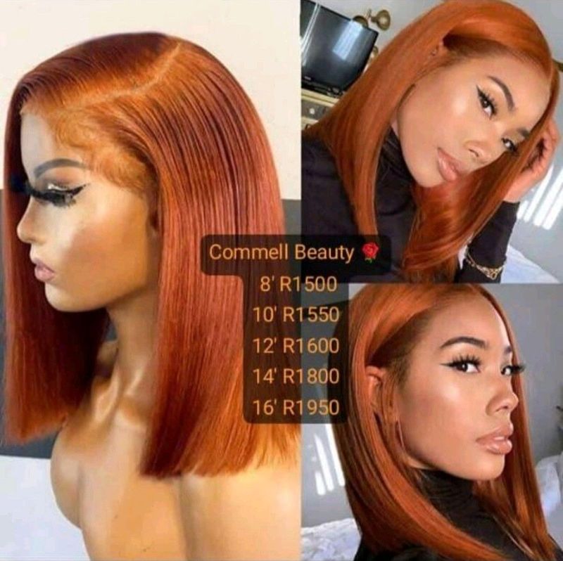 10inch Ear to ear lace frontal Peruvian hair wig ginger orange  . Grade 12