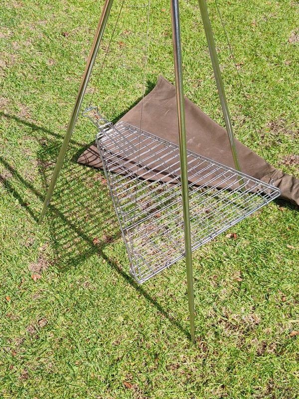 Stainless Steel camping foldable Flip Braai Grid and Tripod Stand Bundle for sale