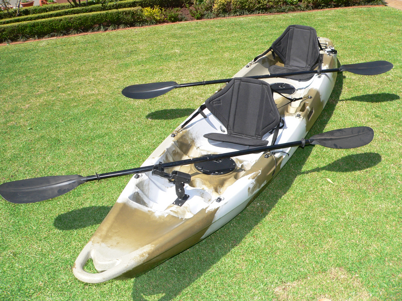 Pioneer Kayak Tandem incl. seats, paddles, leashes and rod holders, Camo Desert Storm colour, NEW!