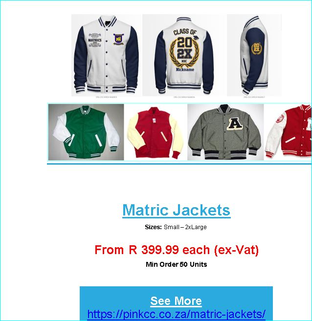 Matric jacket sale Johannesburg South Africa