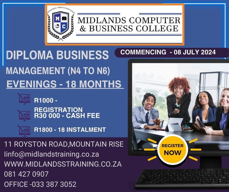 Diploma businessmanagement (n4 to n6)evenings 18 months