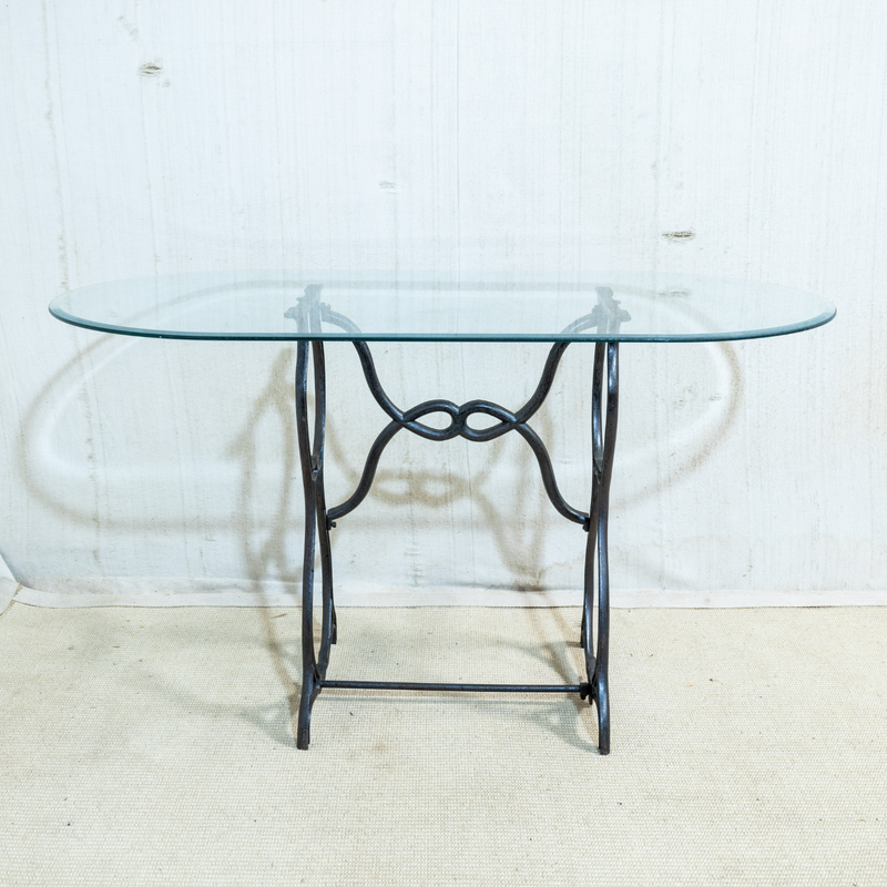 Oval Glass Top and Metal Table