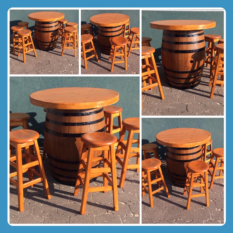Wine   Barrel with top Cottage series 1000 Combo 6 Stools - Stained