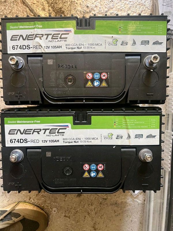 2 x Enertec 105ah 12v Deep Cycle Batteries (sold separate)