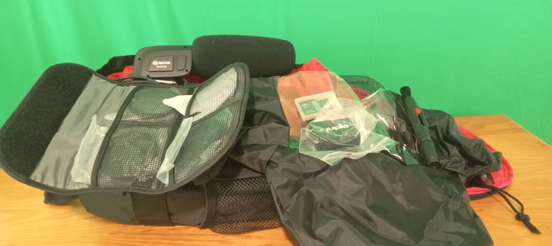 Lens filters, camera cards, bag and microphone.