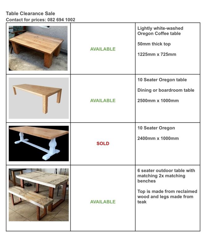 Table Clearance Sale