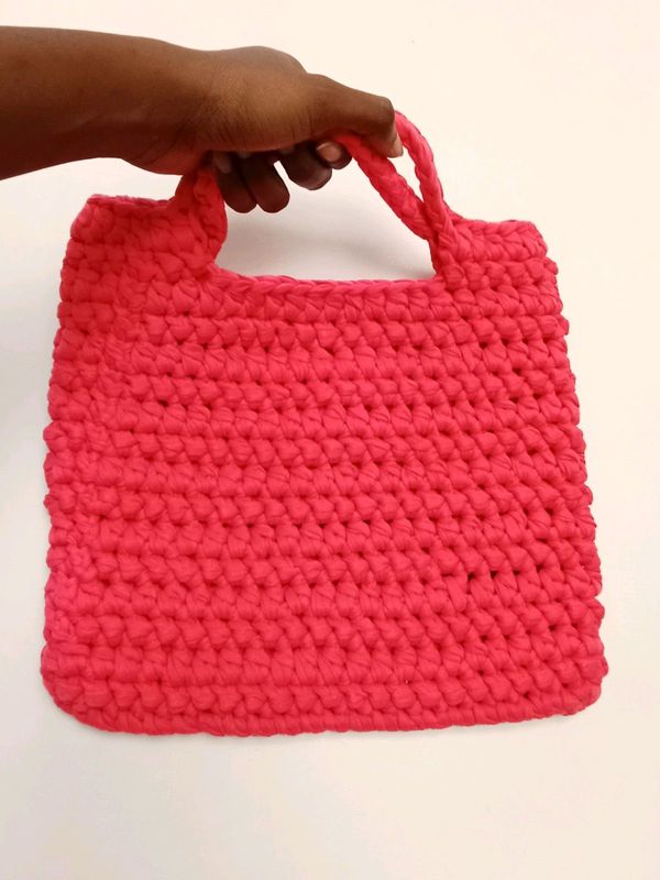 Square Pink Crochet Purse