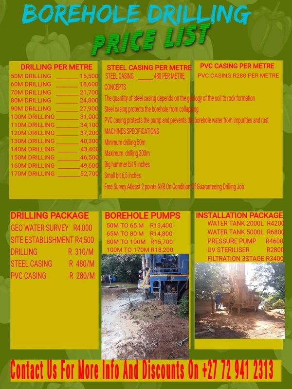 RELIABLE DRILLERS BOREHOLE WATER DRILLING PUMPS TANKS IRRIGATION SYSTEM INSTALLATION AND REPAIRS