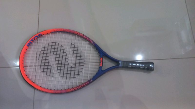 Blue and orange tennis racket