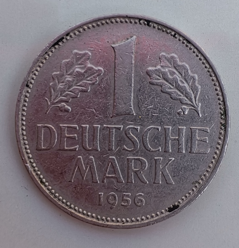 1956 German 1 Deutsche Mark (D) (1 DEM) (1948-2001) BUNDESREPUBLIK DEUTSCHLAND Coin For Sale.