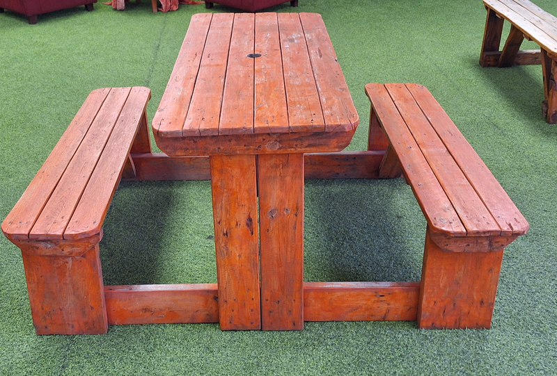 Wooden picnic benches