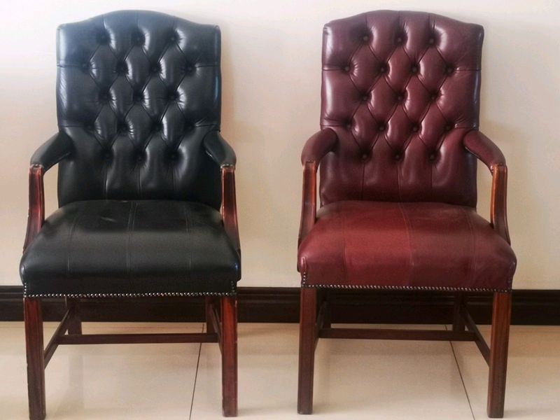 Buttoned full leather arm chairs x8 priced per each