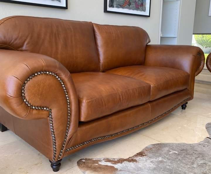 Classic 2.3m SERENGETTI STYLE genuine leather three seater couch. (100% FULL GAMESKIN)  Brand new