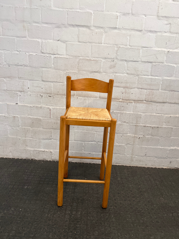 Wooden Bar Stool with Woven Seat,