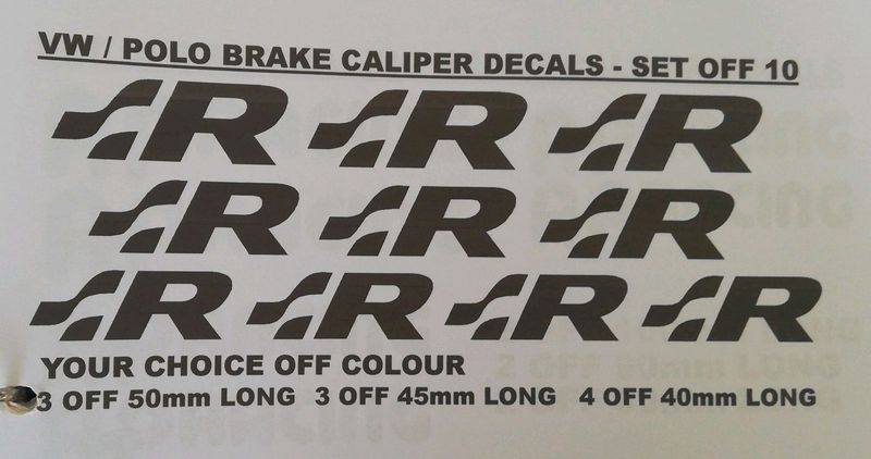 Set off 10 VW R logo golf polo scirocco brake caliper decals stickers