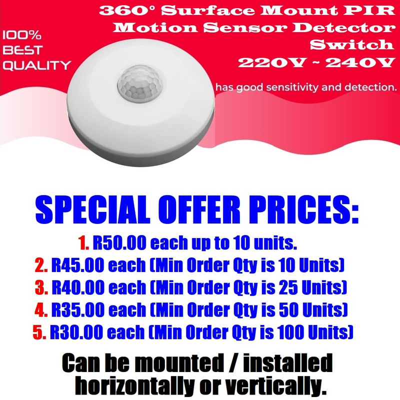 Wholesale Special Bulk Offer: Infrared Motion Sensor PIR 360° Detection Range 220V. Brand New Items.