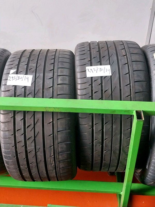 Two 295 30 19 tyres with 95% treads available for sale