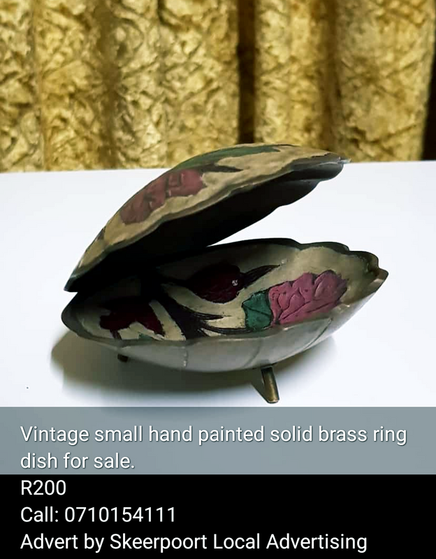 Vintage small hand painted solid brass ring dish for sale