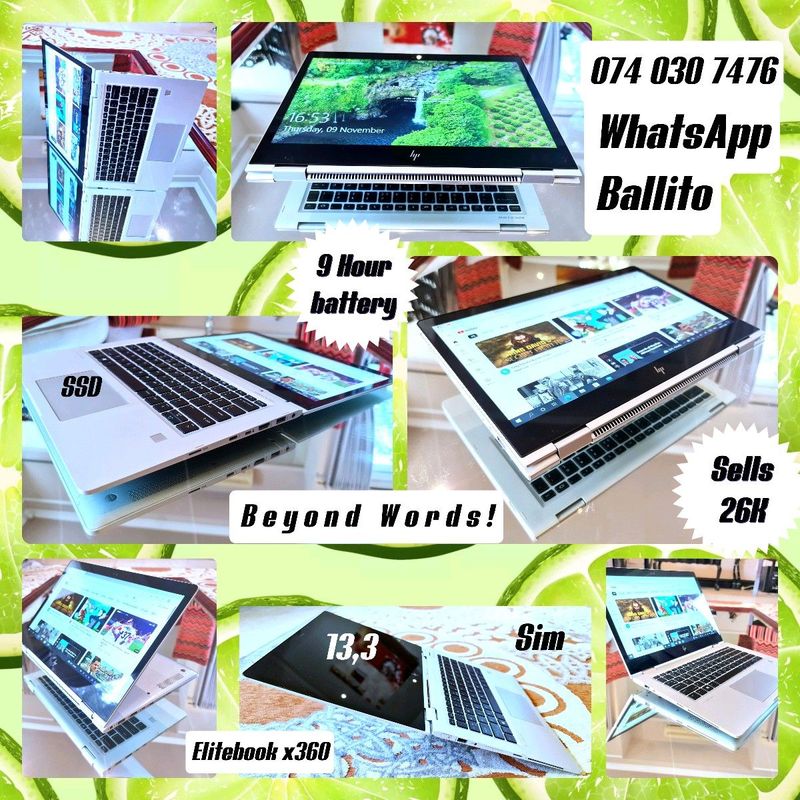 ☆ hp elitebook x360 touch i5 ☆9 hr batt ■uses pen! whats app only, ballito