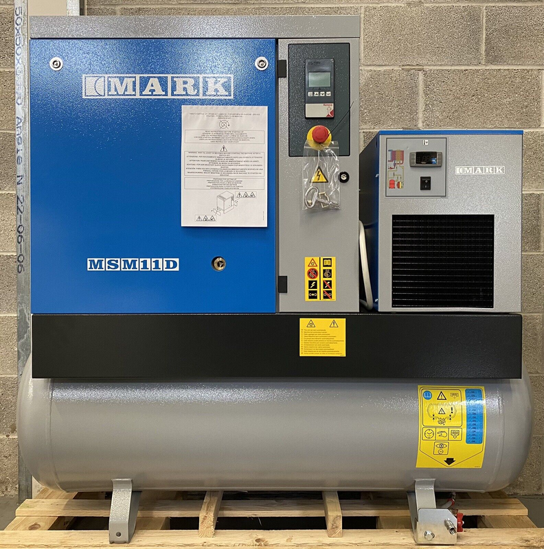 50Cfm, 11KW New Mark MSM11D Receiver Mounted Rotary Screw Compressor &#43; Dryer.