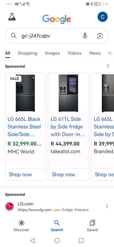LG 665L black stainless steel side by side fridge