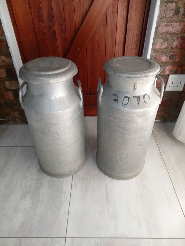 Vintage aluminium milk cans