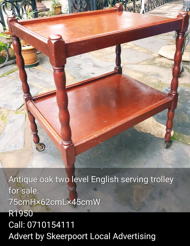 Antique oak two level English serving trolley for sale