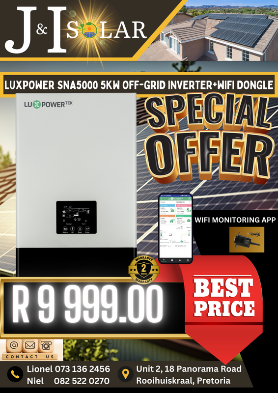 LUXPOWER SPECIAL - SNA5000 48V OFF GRID INVERTER DUAL MPPT WITH WIFI DONGLE