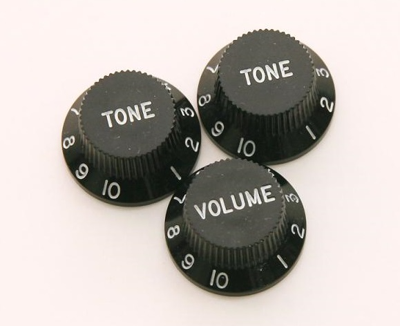 Black Strat style replacement knob set – 1 Volume, 2 tone