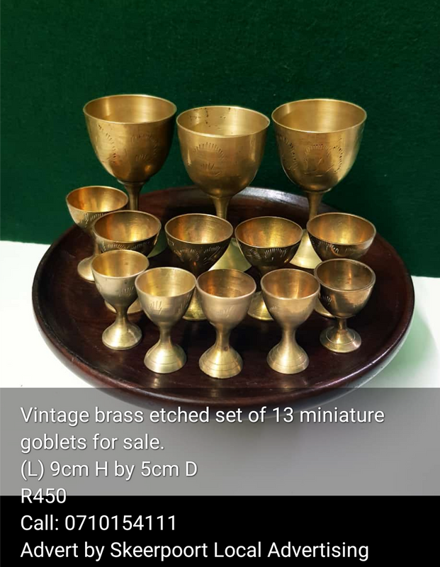 Vintage Brass Etched set of 13 miniature goblets/candle holders for sale.