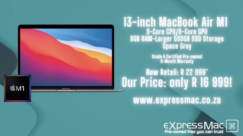 MacBook Air 13-inch M1 8-Core CPU, 8-Core GPU–8GB RAM–Larger 500GB SSD,Warranty incl. DBV