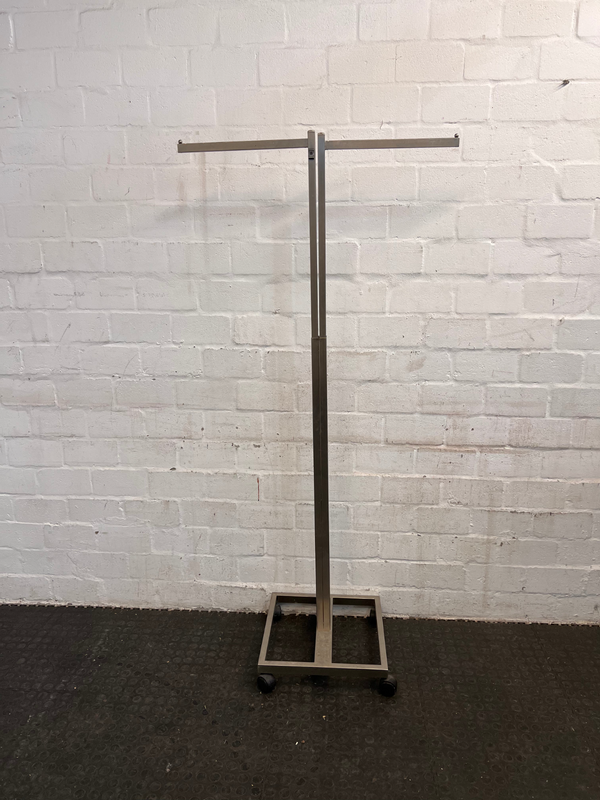 2 Sided Stainless Steel Clothing Rail with Adjustable Height on Wheels - Top Clips- A47429