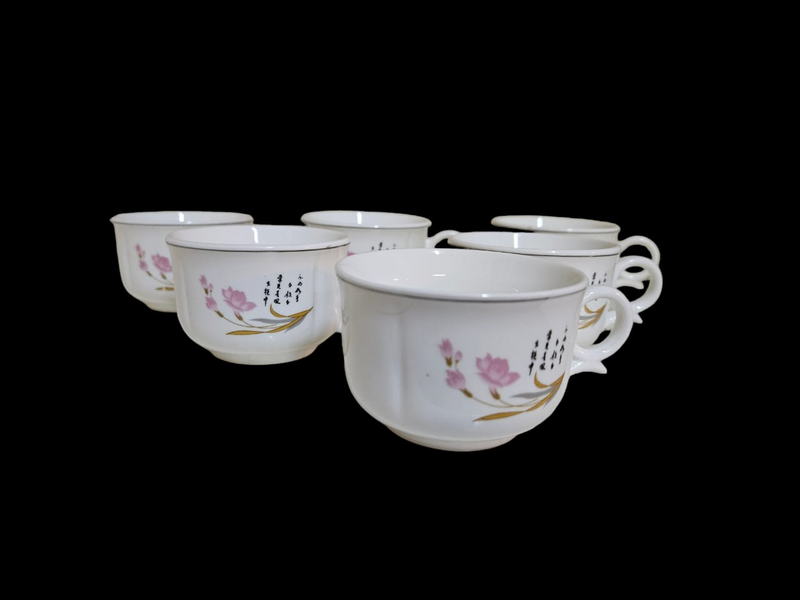 A very beautiful set of Six Chinese Tea Cups with pink flowers design