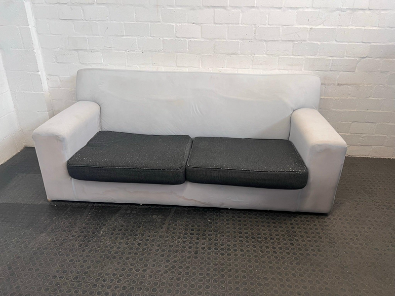 White and Grey Fabric 2 Seater Couch (Some Damage to Fabric) -