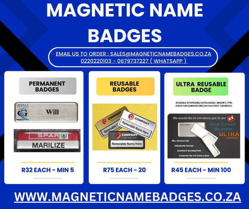 Domed Magnetic Name Badges R32 each for School Badges , staff name tags Gauteng , Capetown , Durban